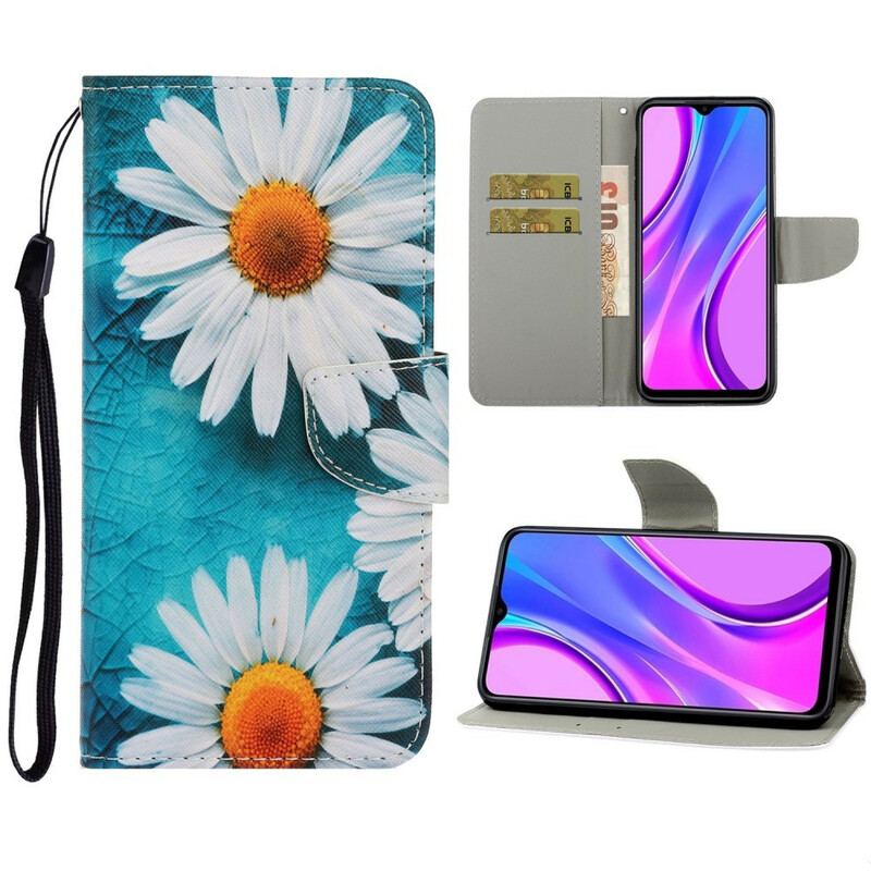 Capa Flip Para Xiaomi Redmi 9C De Cordão Fio Dental Margaridas