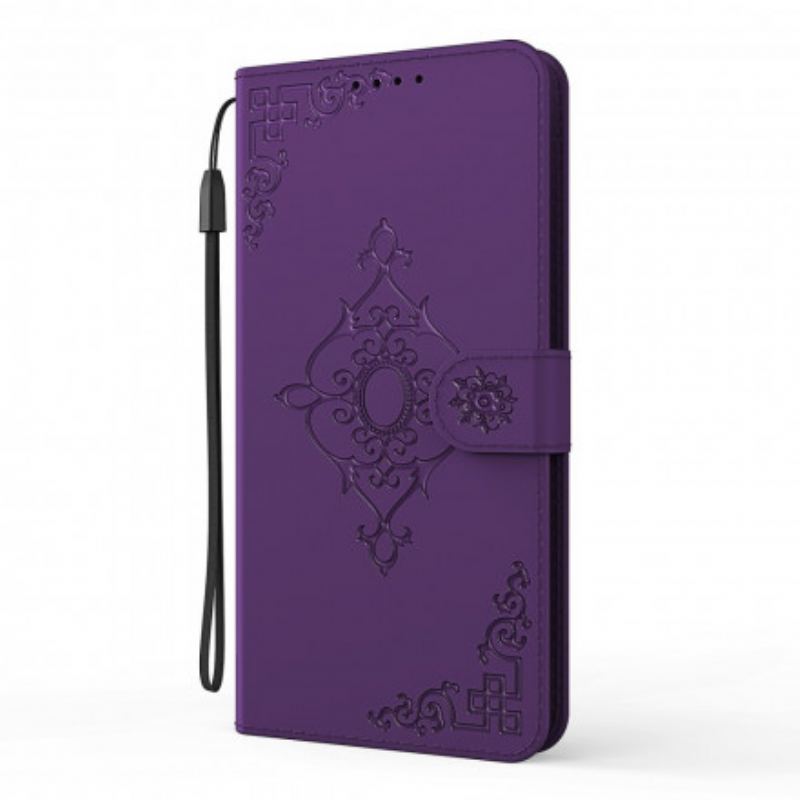 Capa Flip Para Xiaomi Redmi 9C De Cordão Flor Barroca Strappy