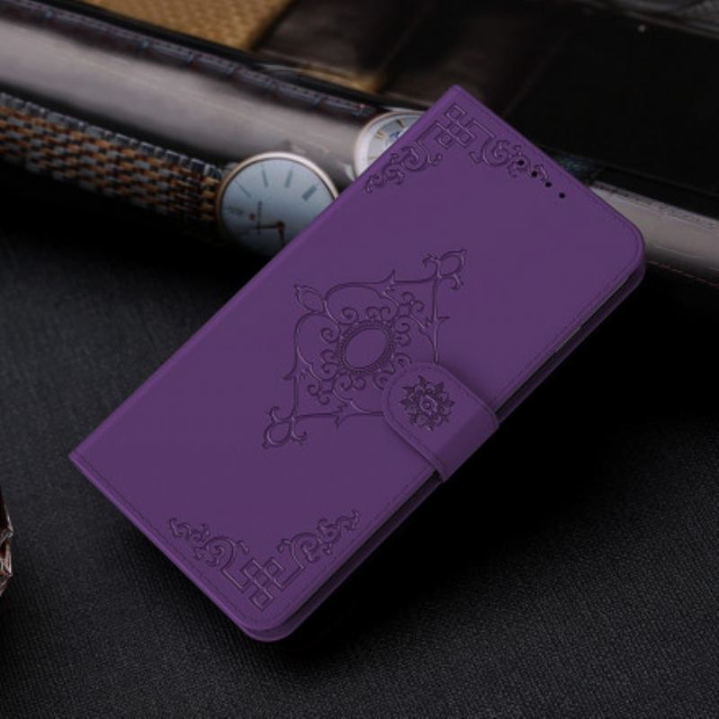 Capa Flip Para Xiaomi Redmi 9C De Cordão Flor Barroca Strappy