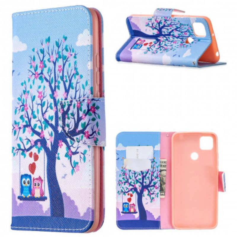 Capa Flip Para Xiaomi Redmi 9C Corujas No Balanço