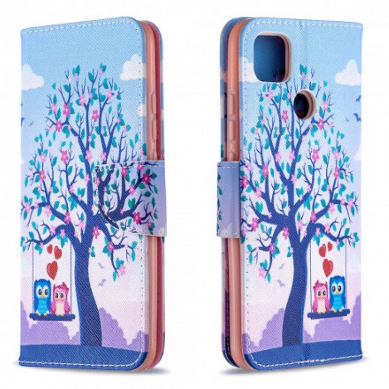 Capa Flip Para Xiaomi Redmi 9C Corujas No Balanço