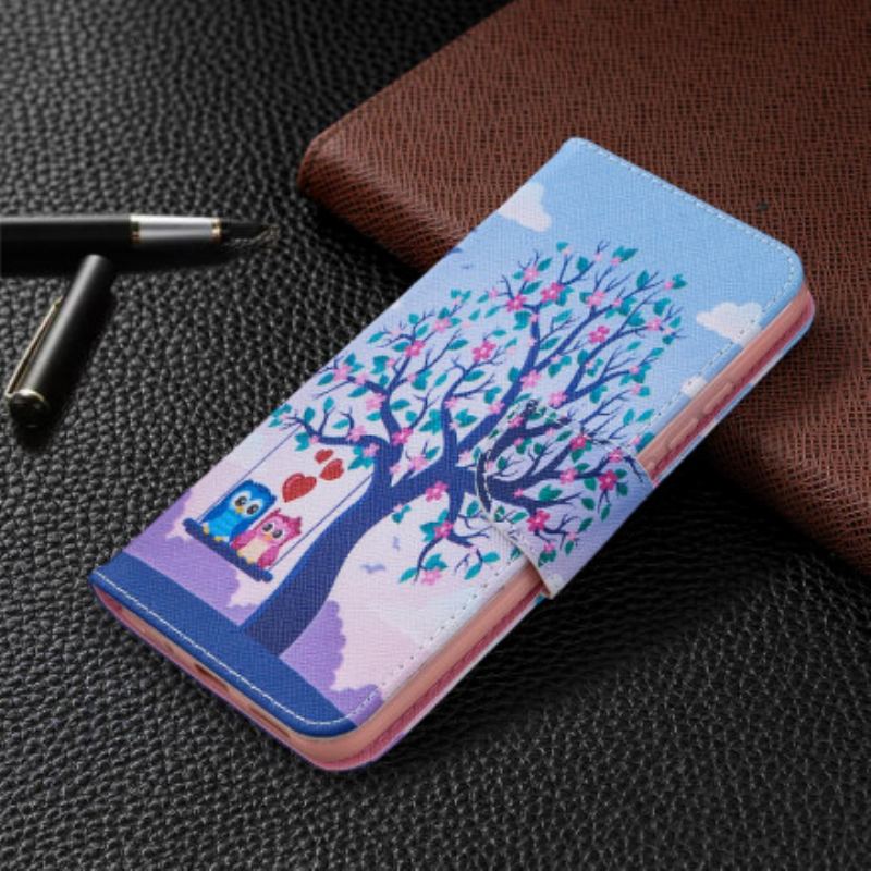 Capa Flip Para Xiaomi Redmi 9C Corujas No Balanço