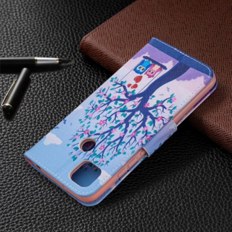 Capa Flip Para Xiaomi Redmi 9C Corujas No Balanço