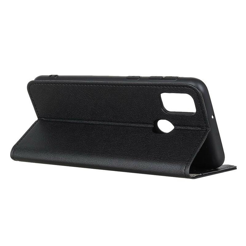 Capa Flip Para Xiaomi Redmi 9C Efeito Couro Brilhante Simples