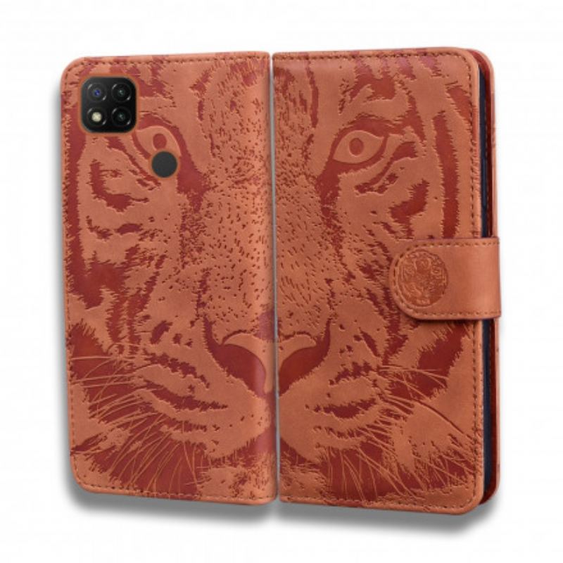 Capa Flip Para Xiaomi Redmi 9C Estampa Cara De Tigre