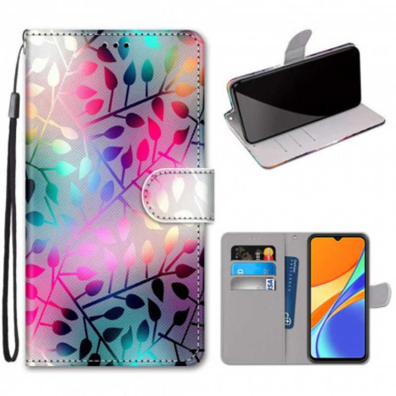 Capa Flip Para Xiaomi Redmi 9C Folhas Coloridas