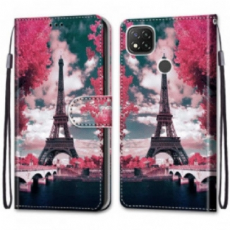 Capa Flip Para Xiaomi Redmi 9C Torre Eiffel No Verão