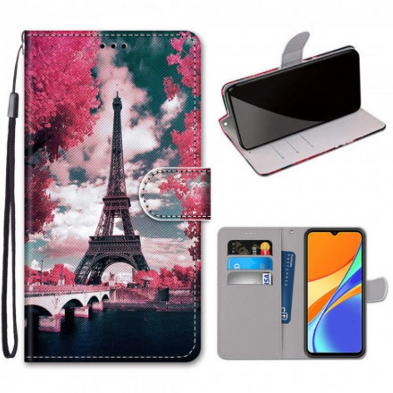 Capa Flip Para Xiaomi Redmi 9C Torre Eiffel No Verão