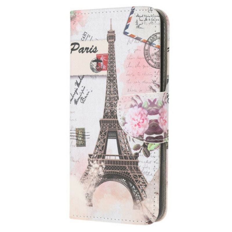 Capa Flip Para Xiaomi Redmi 9C Torre Eiffel Retrô