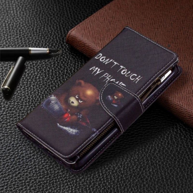 Capa Flip Para Xiaomi Redmi 9C Urso De Bolso Com Zíper