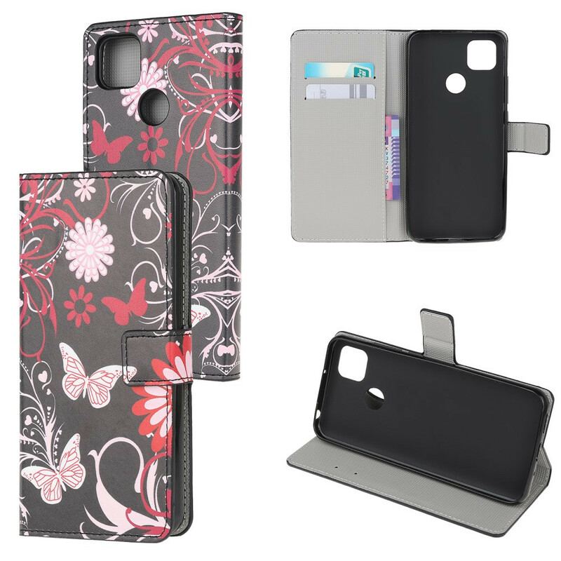 Capa Folio Para Xiaomi Redmi 9C Borboletas E Flores