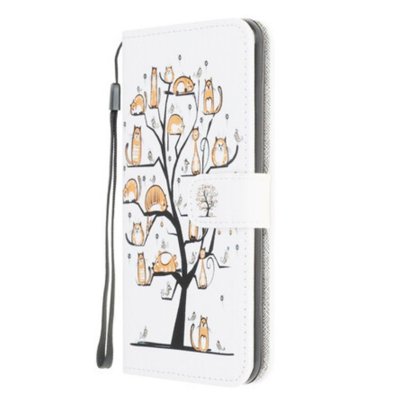 Capa Folio Para Xiaomi Redmi 9C De Cordão Gatos Divertidos Com Alça