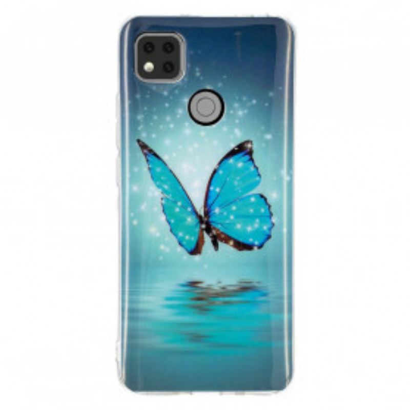 Capa Para Xiaomi Redmi 9C Borboleta Azul Fluorescente