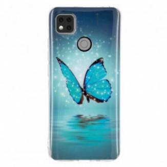 Capa Para Xiaomi Redmi 9C Borboleta Azul Fluorescente