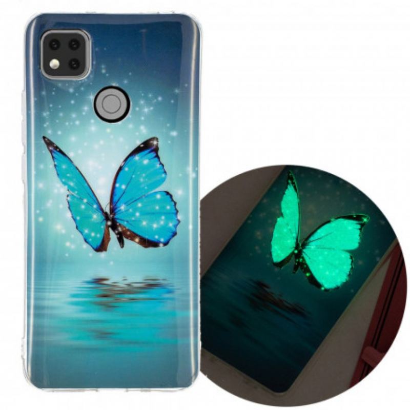 Capa Para Xiaomi Redmi 9C Borboleta Azul Fluorescente