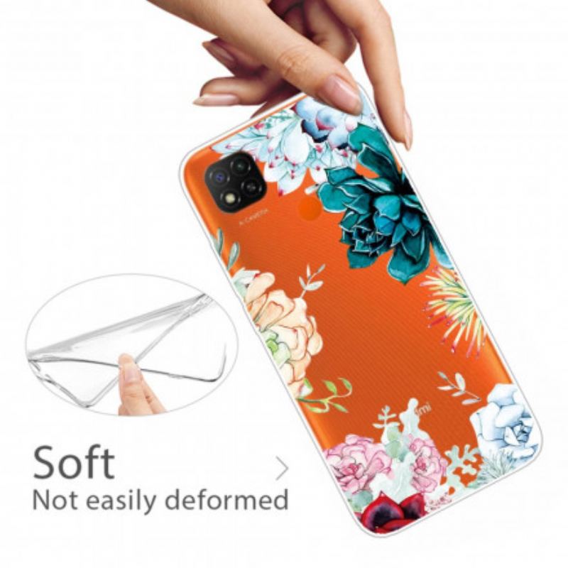 Capa Para Xiaomi Redmi 9C Flores Em Aquarela Sem Costura