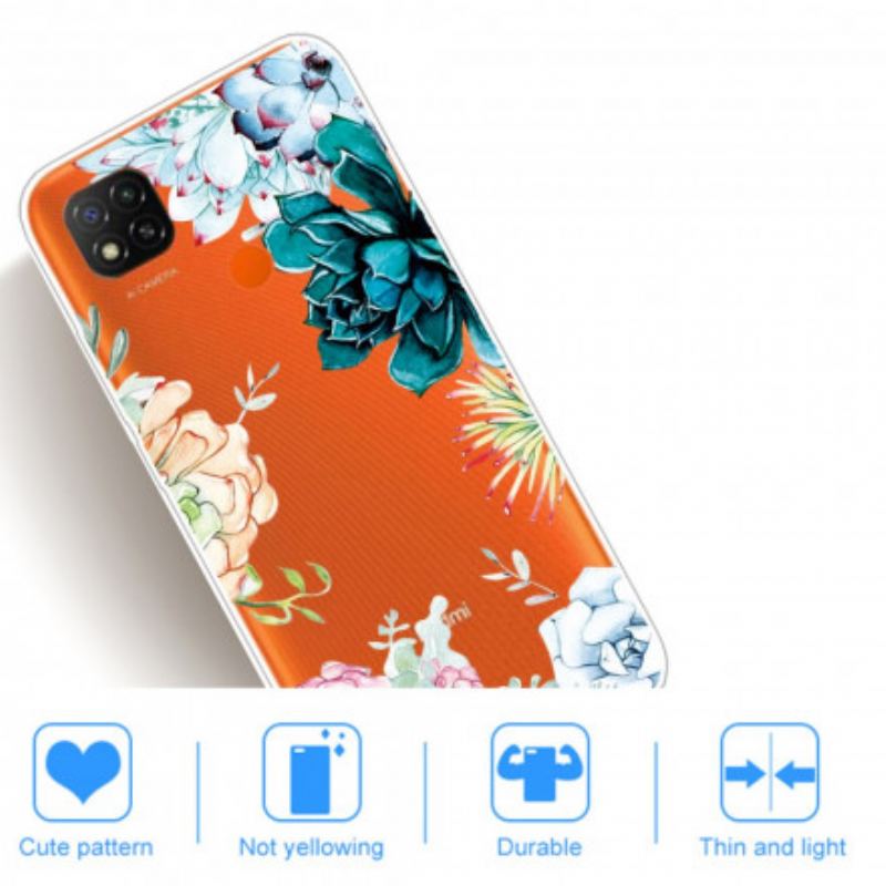 Capa Para Xiaomi Redmi 9C Flores Em Aquarela Sem Costura