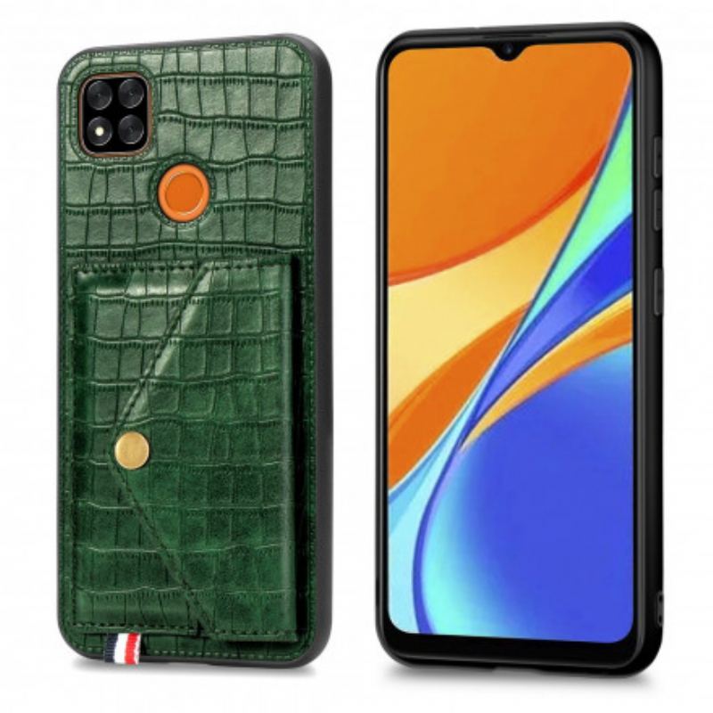 Capa Para Xiaomi Redmi 9C Titular Do Cartão De Crocodilo E Suporte