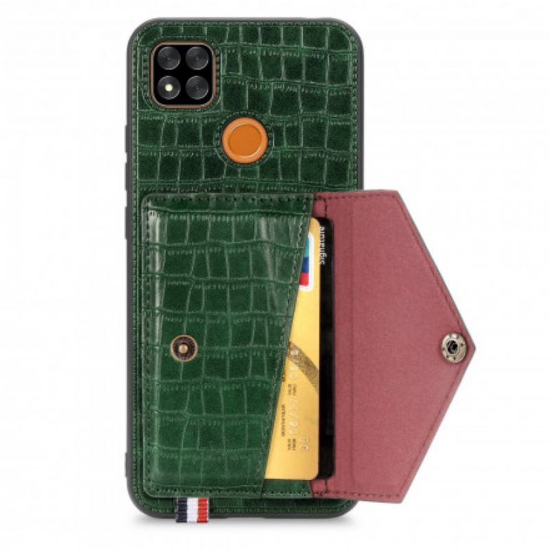 Capa Para Xiaomi Redmi 9C Titular Do Cartão De Crocodilo E Suporte