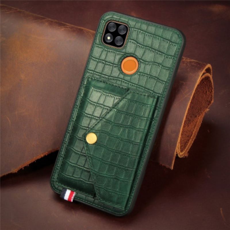 Capa Para Xiaomi Redmi 9C Titular Do Cartão De Crocodilo E Suporte