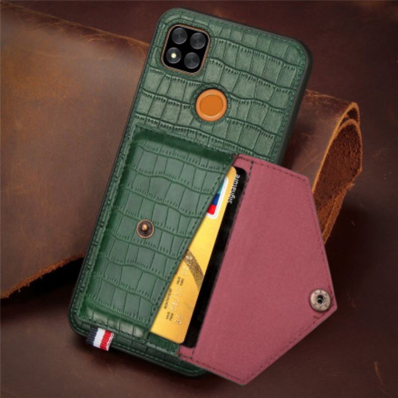 Capa Para Xiaomi Redmi 9C Titular Do Cartão De Crocodilo E Suporte