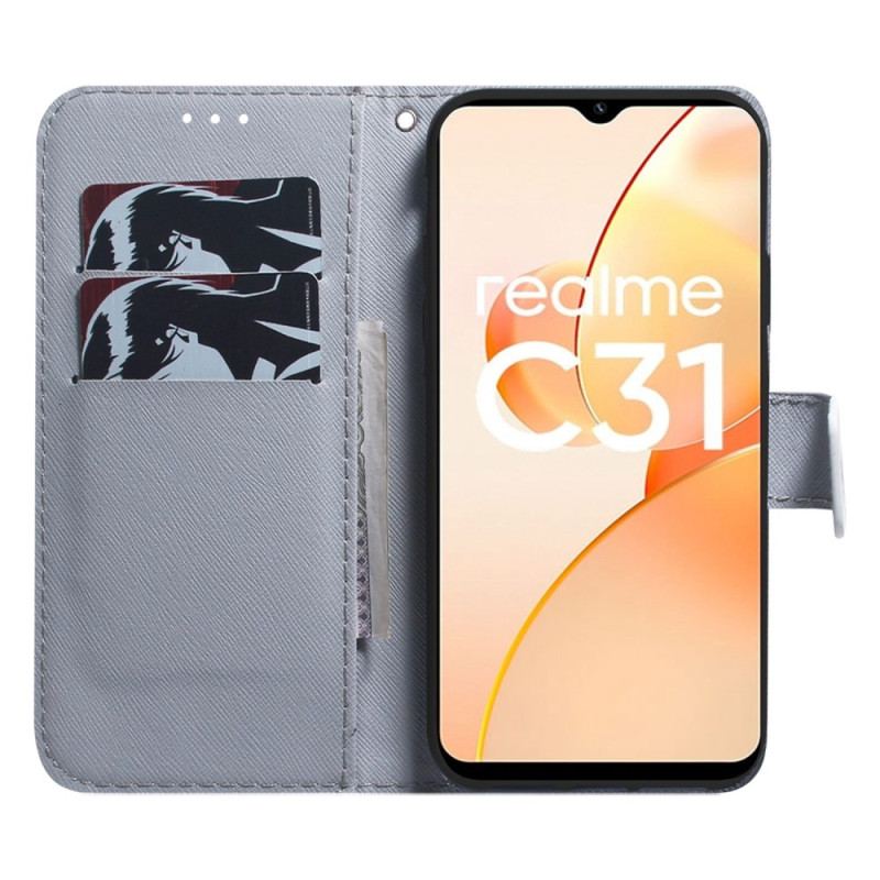 Capa Flip Para Realme C31 Cabeça De Tigre