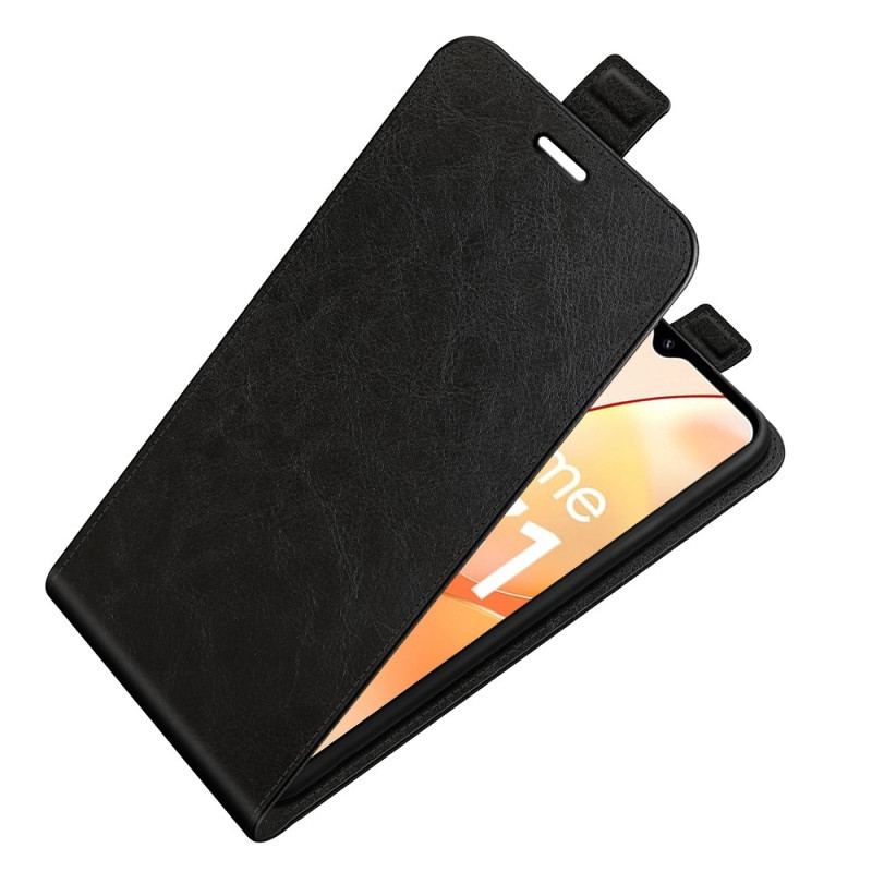 Capa Flip Para Realme C31 De Couro Aba Vertical Efeito Couro