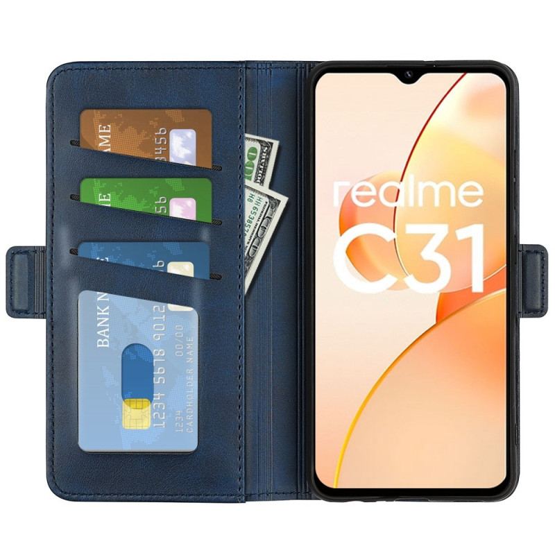 Capa Flip Para Realme C31 Couro Falso Clássico