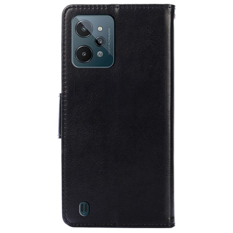 Capa Flip Para Realme C31 Couro Falso Vintage