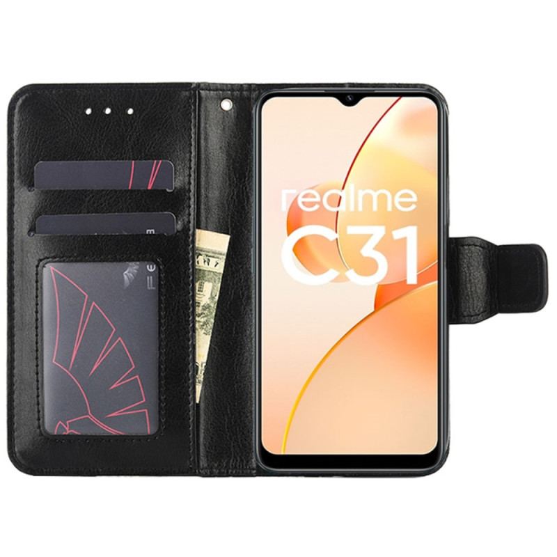 Capa Flip Para Realme C31 Couro Falso Vintage