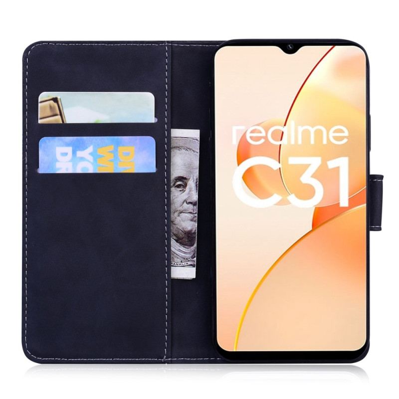 Capa Flip Para Realme C31 Em Couro Sintético Clássico