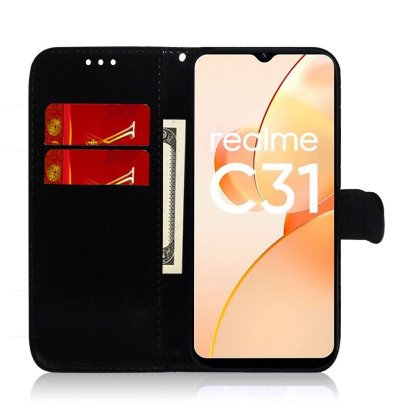 Capa Flip Para Realme C31 Em Couro Sintético Com Alça