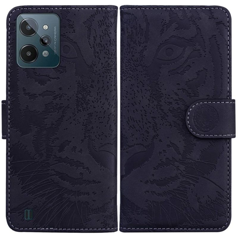 Capa Flip Para Realme C31 Estampa Cara De Tigre