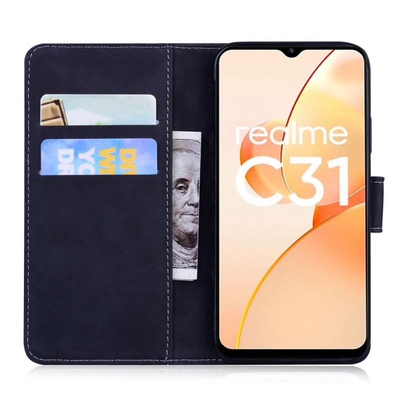 Capa Flip Para Realme C31 Estampa Cara De Tigre