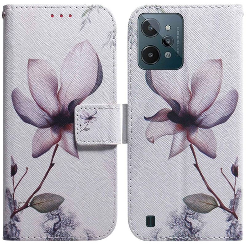 Capa Flip Para Realme C31 Flor Rosa