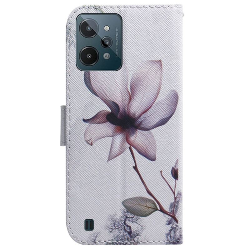 Capa Flip Para Realme C31 Flor Rosa