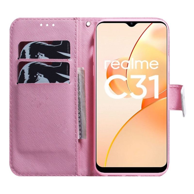 Capa Flip Para Realme C31 Flor Rosa