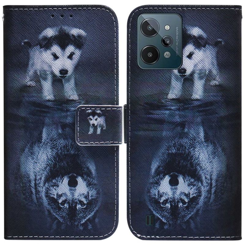 Capa Flip Para Realme C31 Futuro Lobo