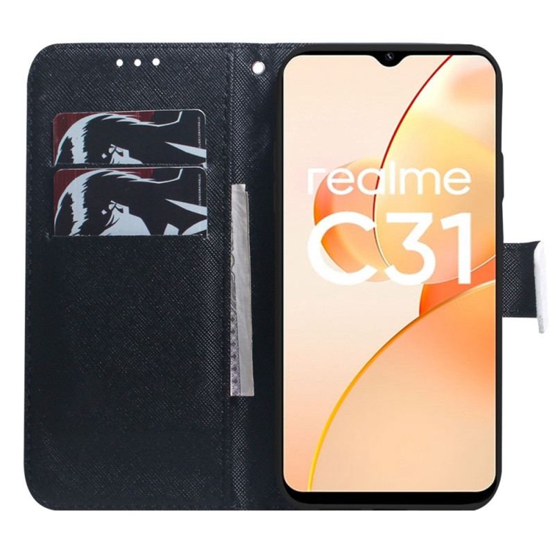 Capa Flip Para Realme C31 Futuro Lobo