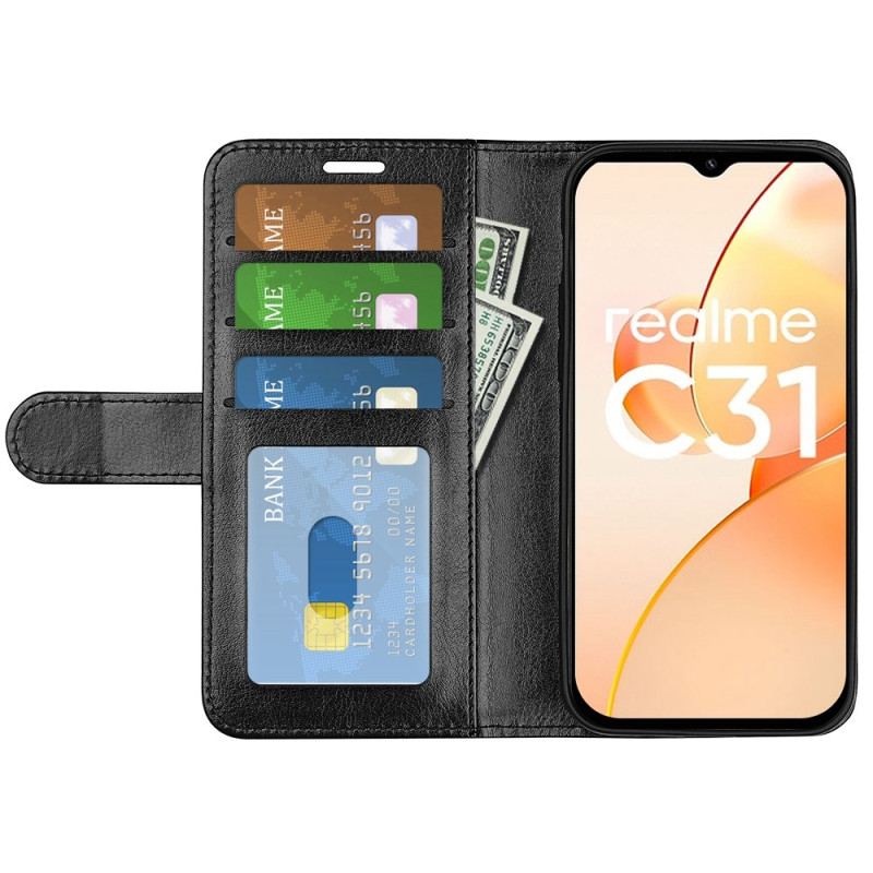 Capa Folio Para Realme C31 Efeito Couro