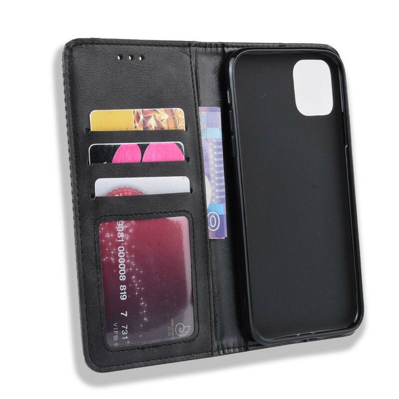 Capa De Celular Para iPhone 11 Pro Max Flip Efeito Couro Vintage Estilizado