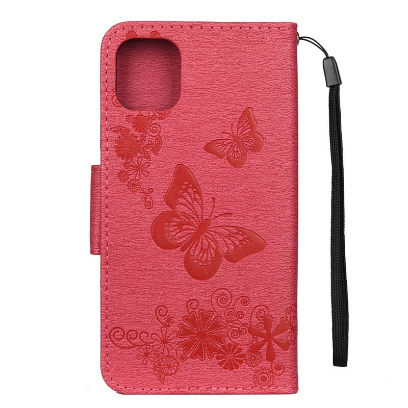 Capa De Couro Para iPhone 11 Pro Max De Cordão Borboletas De Descoberta Com Cordão