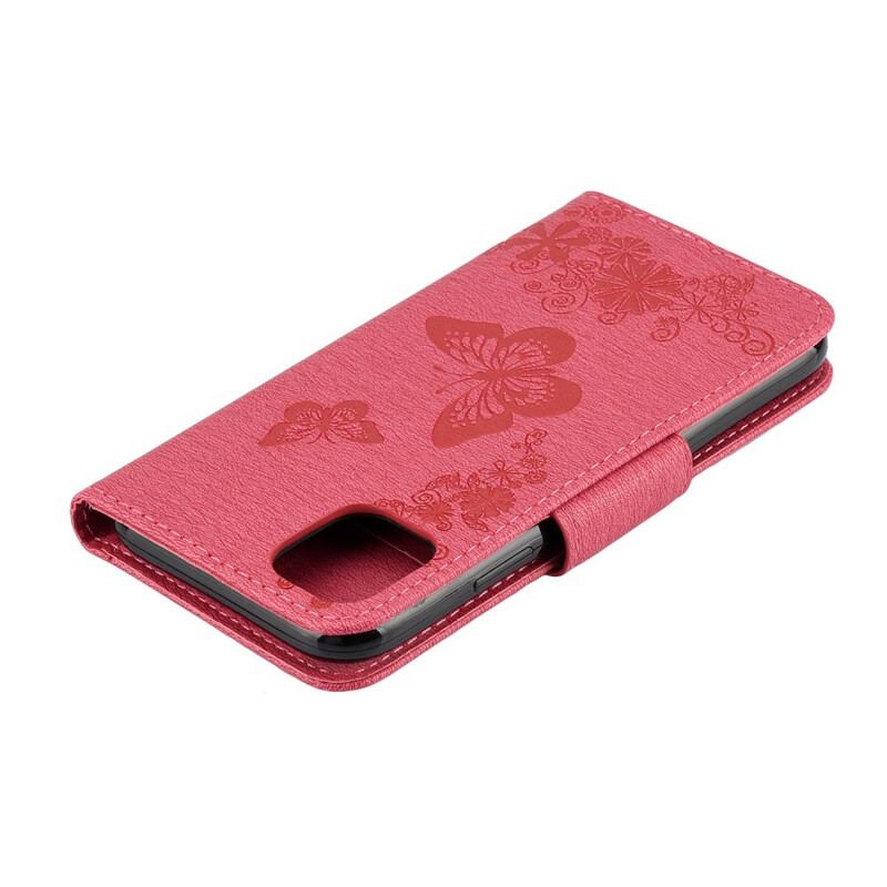 Capa De Couro Para iPhone 11 Pro Max De Cordão Borboletas De Descoberta Com Cordão