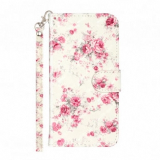 Capa De Couro Para iPhone 11 Pro Max De Cordão Strap Light Spot Flowers