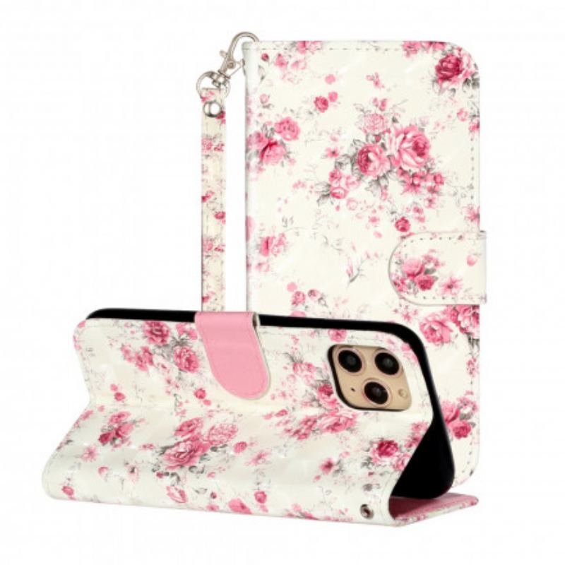 Capa De Couro Para iPhone 11 Pro Max De Cordão Strap Light Spot Flowers