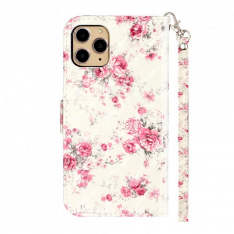 Capa De Couro Para iPhone 11 Pro Max De Cordão Strap Light Spot Flowers