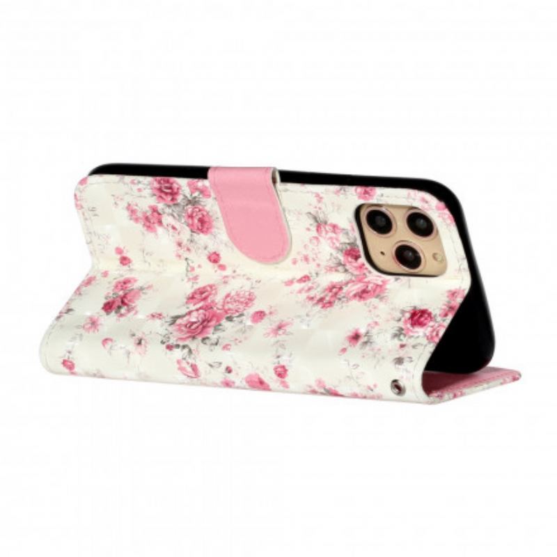 Capa De Couro Para iPhone 11 Pro Max De Cordão Strap Light Spot Flowers