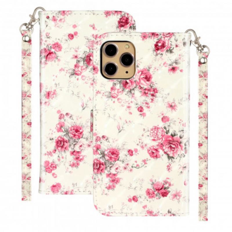 Capa De Couro Para iPhone 11 Pro Max De Cordão Strap Light Spot Flowers