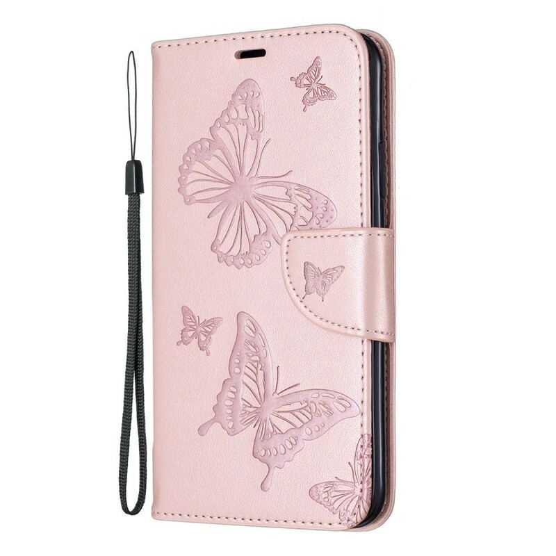 Capa Flip Para iPhone 11 Pro Max De Cordão Strappy Estampado Borboletas