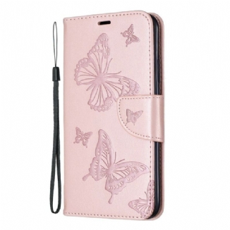 Capa Flip Para iPhone 11 Pro Max De Cordão Strappy Estampado Borboletas